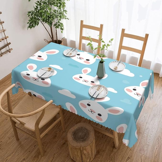Rectangle Table Cloth Funny Rabbits Waterproof Tablecloth 54 x 72 in Washable by Unknown