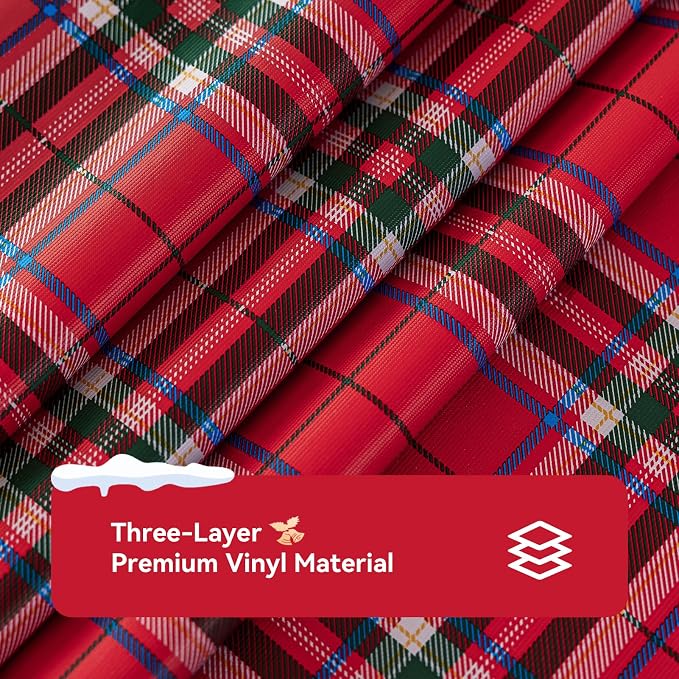 Romanstile Christmas Plaid Rectangle Vinyl Tablecloth, 100% Waterproof - Image 6