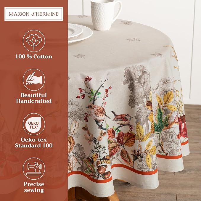 Maison d' Hermine Table Cloth Round Table 100% Cotton 63 Inches Fall Tablecloth - Image 2