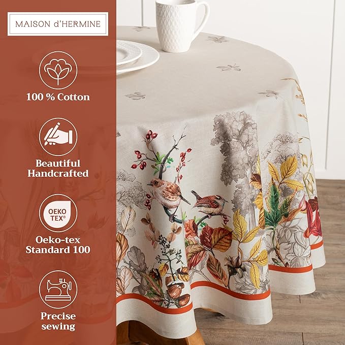 Maison d' Hermine Table Cloth Round Table 100% Cotton 69 Inches Fall Tablecloth - Image 2