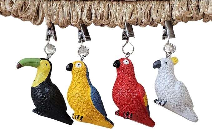 TwoFish Home Set of 4 Colorful Parrot Resin Tablecloth Weights Clips Colorful - Image 3