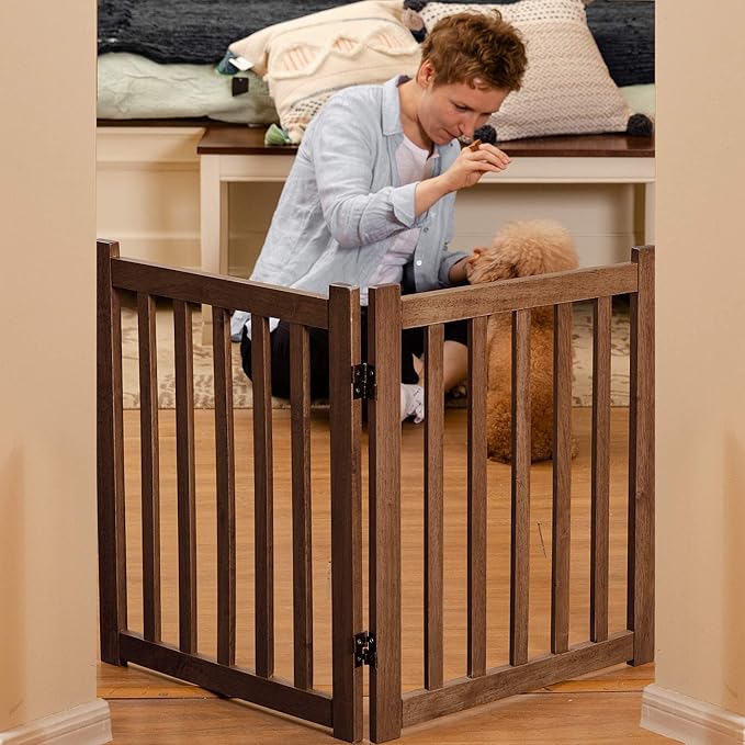 LZRS 2-Panel Wooden Free Standing Foldable Dog Gate Indoor – Solid Hardwood 24" - Image 6