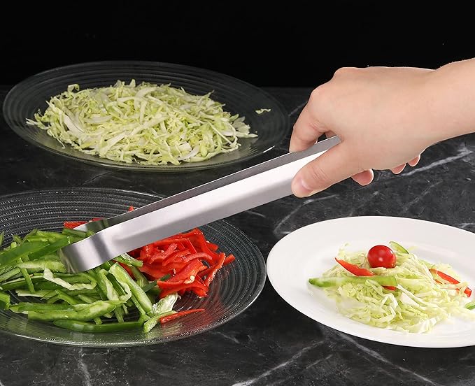 Serving Tongs in Silver Stainless Steel with Satin Finish