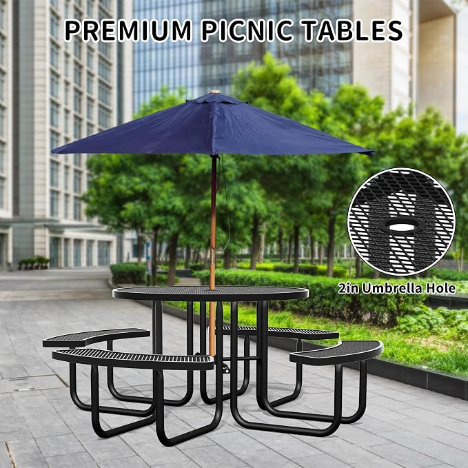 46'' Round Metal Picnic Table for Outdoors, Commercial Steel Metal Picnic Tables - Image 4