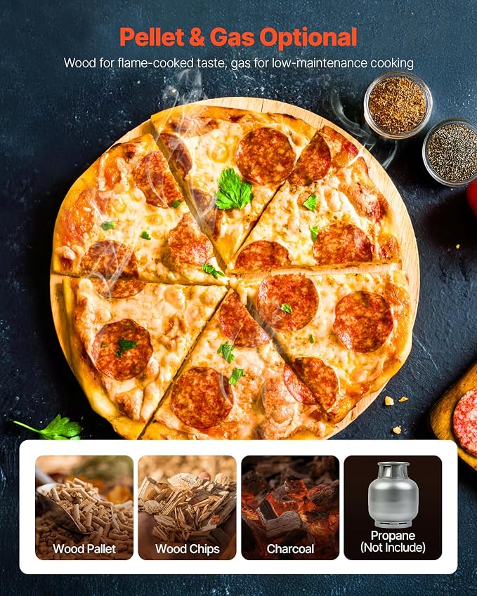VEVOR Dual Fuel Pizza Oven Outdoor, 26 in Portable Pizza Oven, Pellet & Gas - Image 3