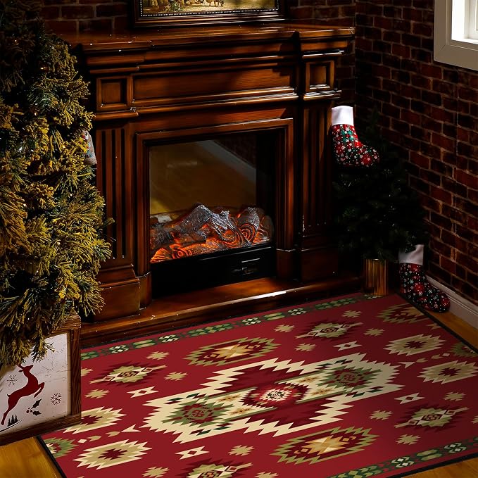 Demissle Cabin Fireplace Hearth Rug Fireplace Mats Cabin Southwestern Fireproof - Image 2