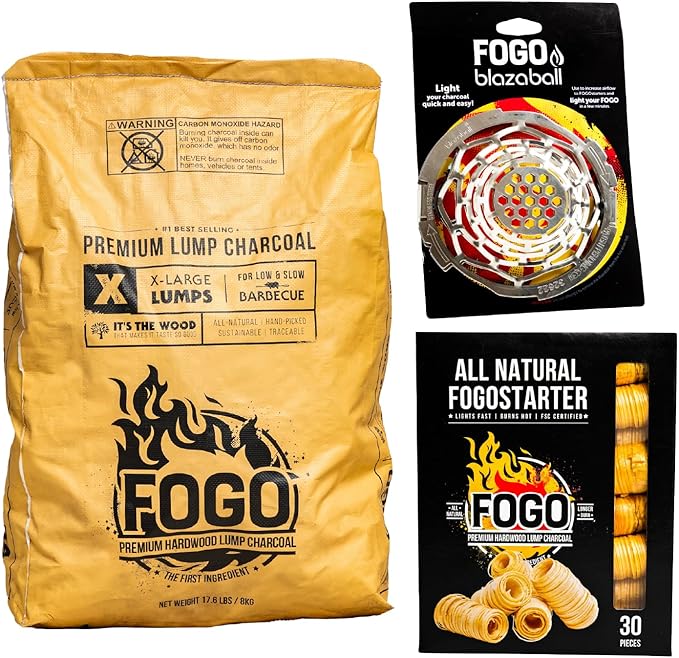FOGO Super Premium Hardwood Lump Charcoal 17.6 Pound Bag, Fogostarters Natural by FOGO
