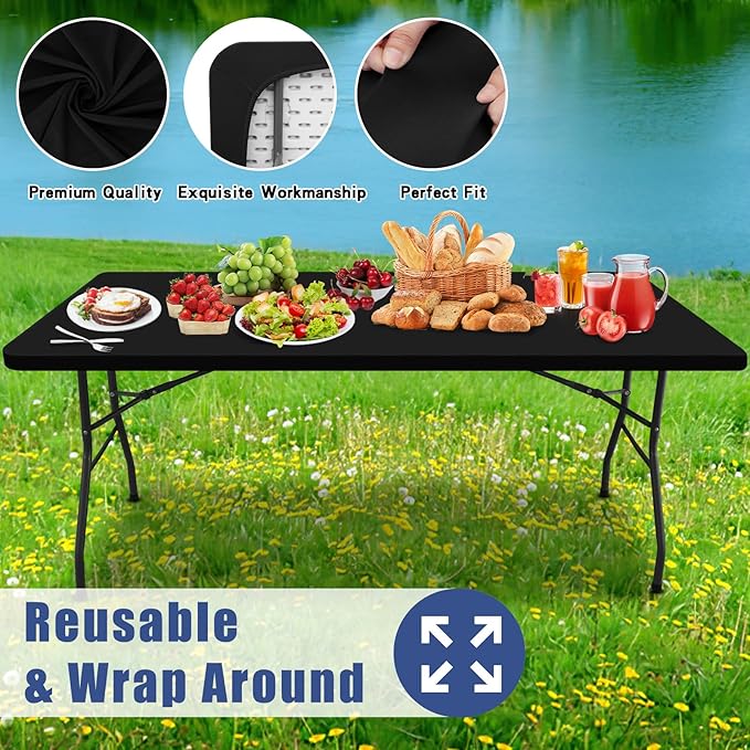 Spandex 5 Foot Rectangle Table Cloth 6 Pack, Elastic Fitted Tablecloths - Image 5