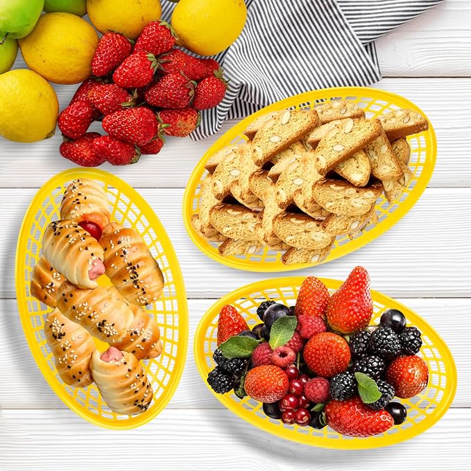 80 Pcs 9 x 5.7 Inch Reusable Oval Fast Food Baskets, Sturdy Plastic Serving - Image 6