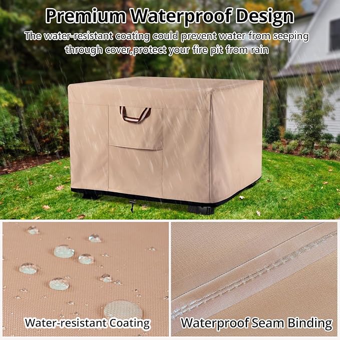 QH.HOME Fire Pit Cover Square-29-30 Inch Heavy Duty 900D Strong Tear-Resistant - Image 4