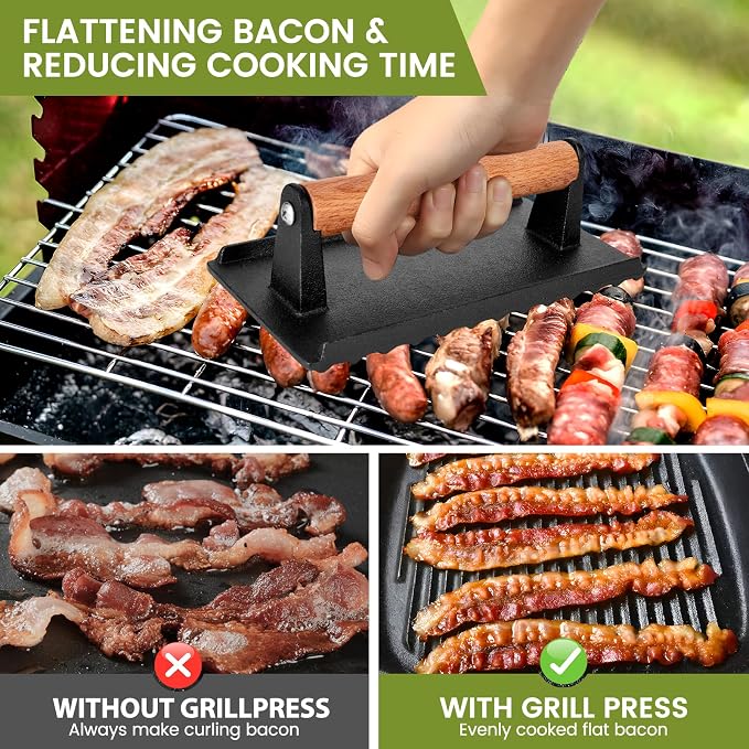 Burger Press, 8.3”X4.3”Rectangle Heavy-Duty Cast Iron Smash Burger Press - Image 5