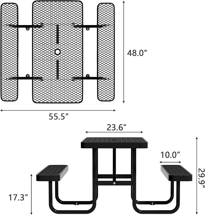 4 FT Metal Picnic Tables for Outside, Outdoor Coated Steel Heavy Duty - Image 2