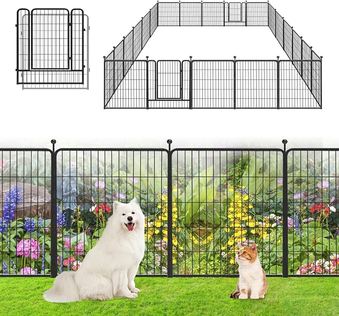 Garden Fence with Gate Metal Fencing Outdoor by Jhsomdr