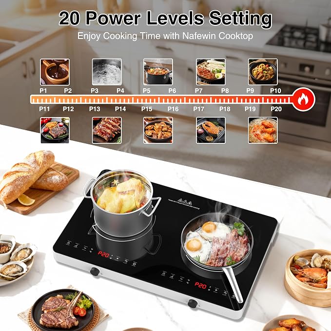 Double Induction Cooktop, 2 Burner Induction Burner 20 Temperature & Power - Image 5