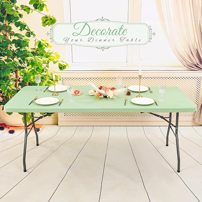 10 Pack Stretch Fabric Table Top Cap Cover, Sage Green Table Covers fits 6Ft - Image 5