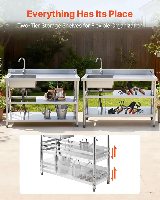VEVOR Stainless Steel Utility Sink, Free Standing Single Bowl Commercial - Image 3