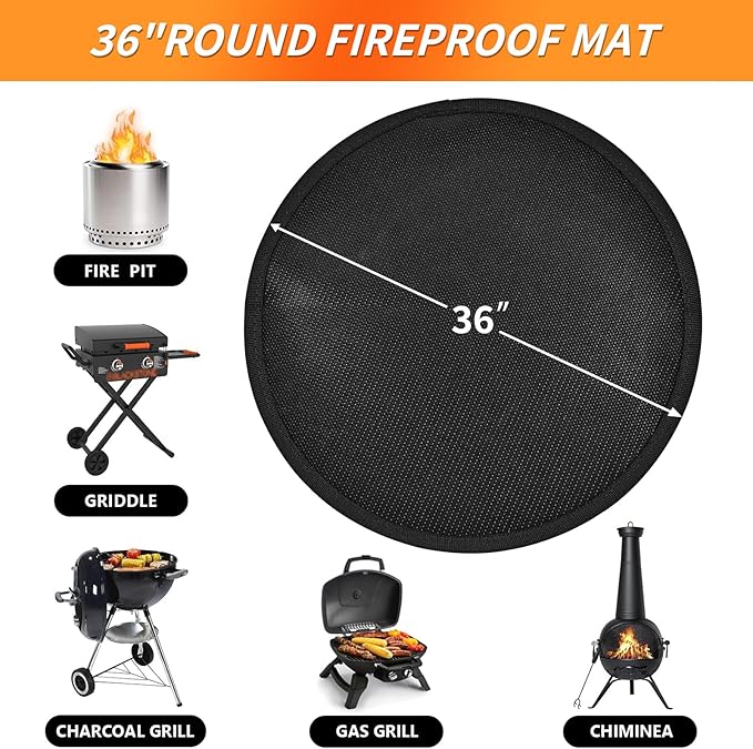 Round Grill Pad Floor Mat, 9-Inch Black Silicone Fiberglass