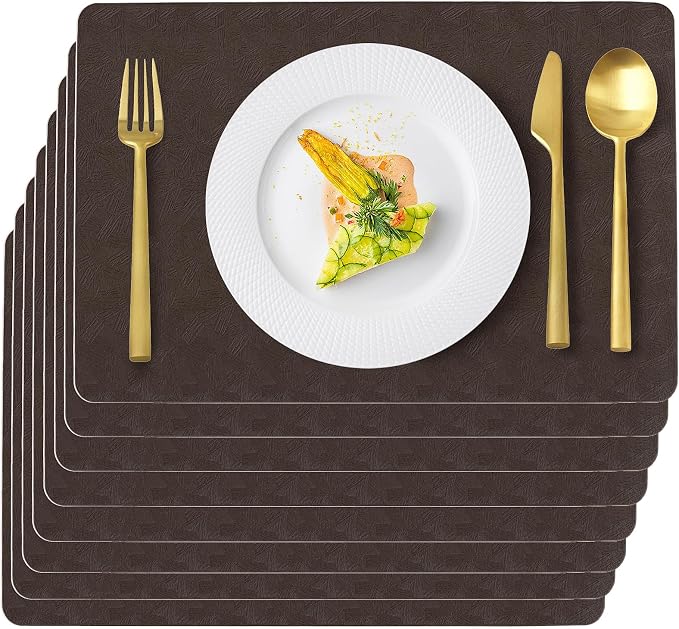 Vinyl Placemats Set of 6 Faux Leather 100% Waterproof Wipeable Washable Place by Uolr