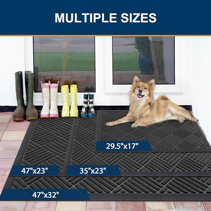 Smiry Front Door Mat Outside Entrance, Heavy Duty Outdoor Indoor Natural Rubber - Image 3