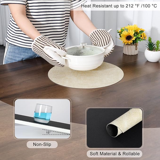 Myir JUN Round Placemats, Dual Sided Faux Leather Place Mats Set of 4 - Image 5