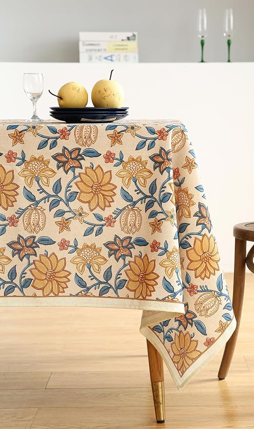 ISAENNE Designer Bohemian Floral Rectangular Tablecloth, Linen Colorful Table - Image 8