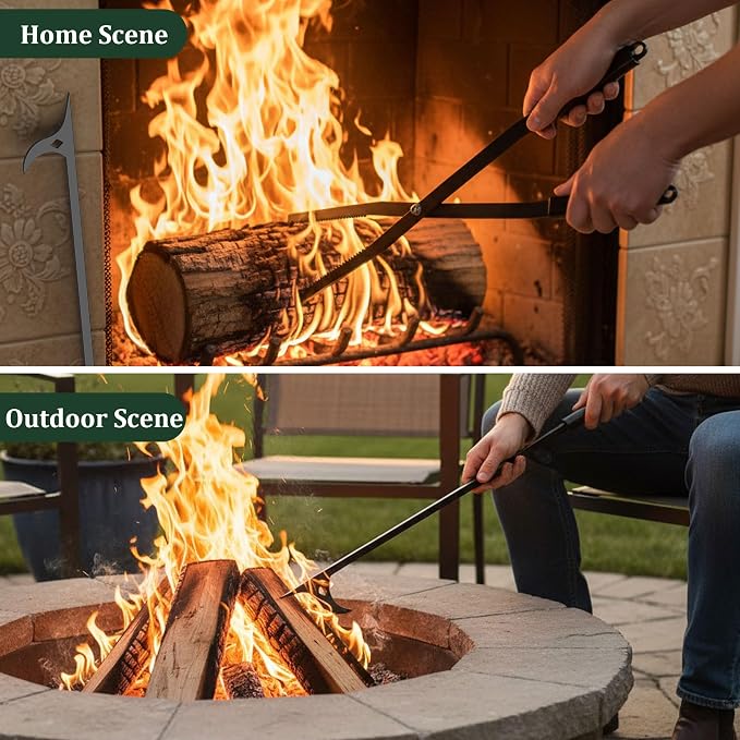 Tredre Fire Tongs and Fire Poker Set, Manganese Steel Fire Pit Tools - Image 3