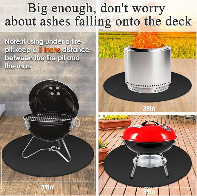 Fire Pit Floor Mat, 39 Inch Round Fiberglass Silicone Pad