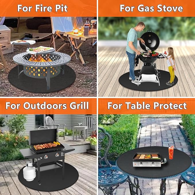 Fire Pit Floor Mat, 39 Inch Round Fiberglass Silicone Pad