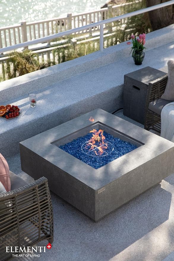 Elementi+ | Victoria Gas Fire Pit Cast Concrete 40" Square Fire Table, Outdoor - Image 6