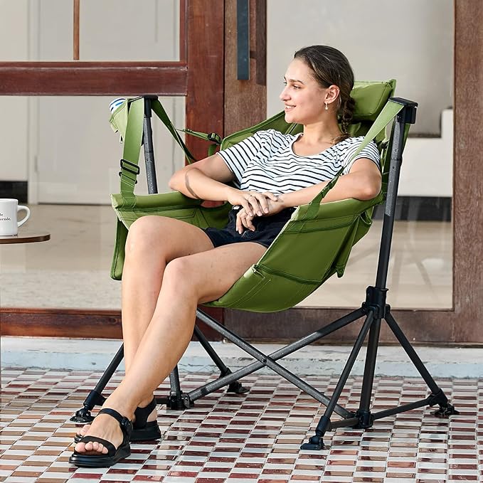 Hammock Camping Chair, Green, 400 lb Capacity, Padded Headrest