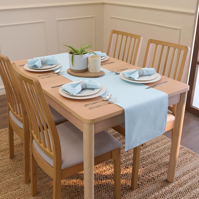 Encasa XO Table Runner 13"x72" Long | Cotton Canvas Fabric | Ice Blue Solid - Image 2