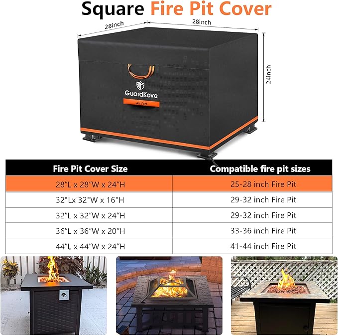 28” Fire Pit Cover Square for 25”- 28” Fire Pit/Table, Waterproof Tear & Fade - Image 2