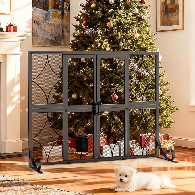Fireplace Screen with Sliding Doors, 37.8" W x 30.7" H Modern Wrought Iron - Image 6