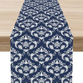 Blue Damask Table Runner, Rustic Gothic Baroque Style Floral Bohemian Boho by Unknown