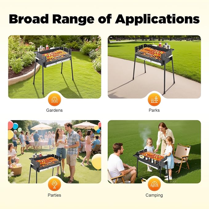 Portable Charcoal Grill, Folding BBQ Barbecue Grill, 27.56" Kebab Grill - Image 5