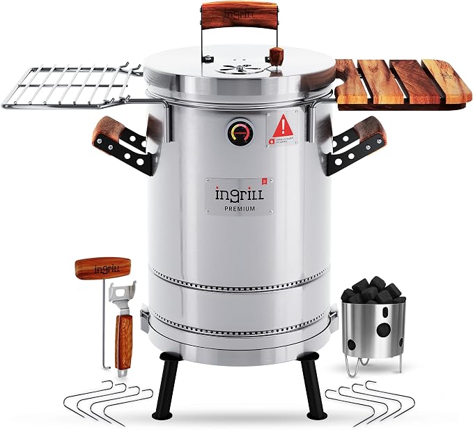 3-in-1 Stainless Steel Smoker Barrel Grill Premium – Portable Charcoal BBQ by InGrill