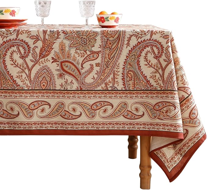 ISAENNE Designer French Red Small Rectangular Tablecloth, Linen Table Cloth by Isaennehomedecoration