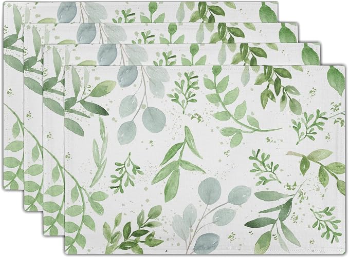 Giwawa Leaf Spring Placemats Set of 4 Sage Green Eucalyptus Leaves Linen Non by Giwawa