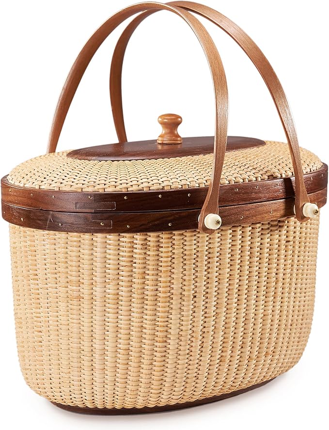 Nantucket Style Basket Picnic Basket Rattan Handmade Products Woven Sewing by TengTian