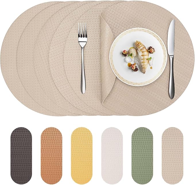 Round Faux Leather Placemats Set of 4 – 13 Inch Vinyl Table Mats, Heat Resistant by PROMATTOO