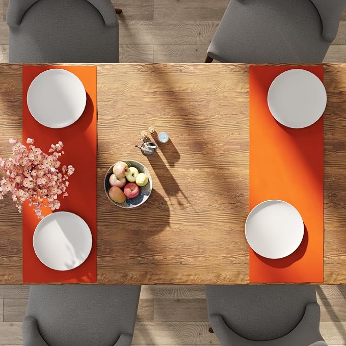 Encasa XO Table Runner 13"x36" Long | Cotton Canvas Fabric | Orange Solid Color - Image 5