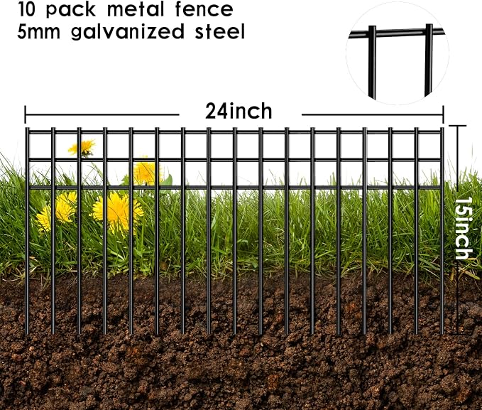 24x15-inch No Dig Animal Barrier Fence, 20 Pack Black Dig Protective Fence - Image 5