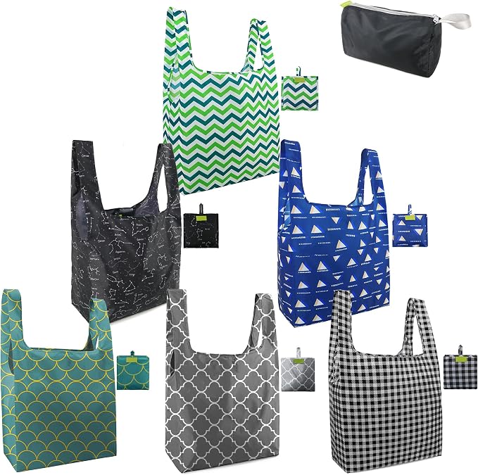 BeeGreen Geometry Reusable Grocery Bags Bulk 6 Packs X-Large, Reusable Shopping by BeeGreen
