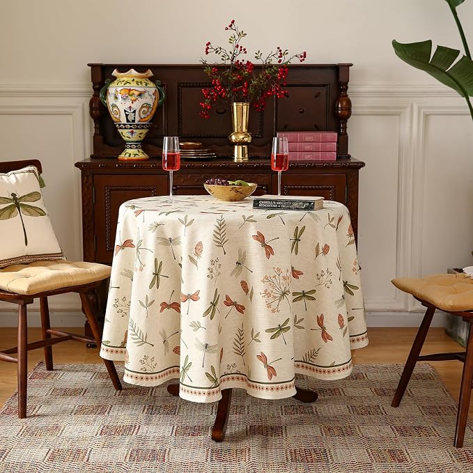 ISAENNE Designer Floral Linen Round Tablecloth, French Off White Elegant Table - Image 2
