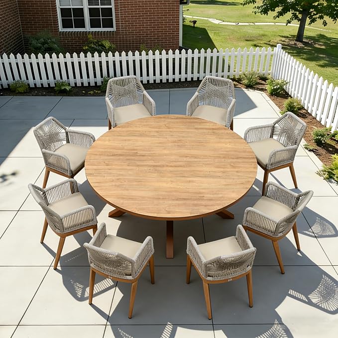 PURPLE LEAF 9 Pieces Patio Round Dining Set Aluminum Round Table and Rattan Arm - Image 2