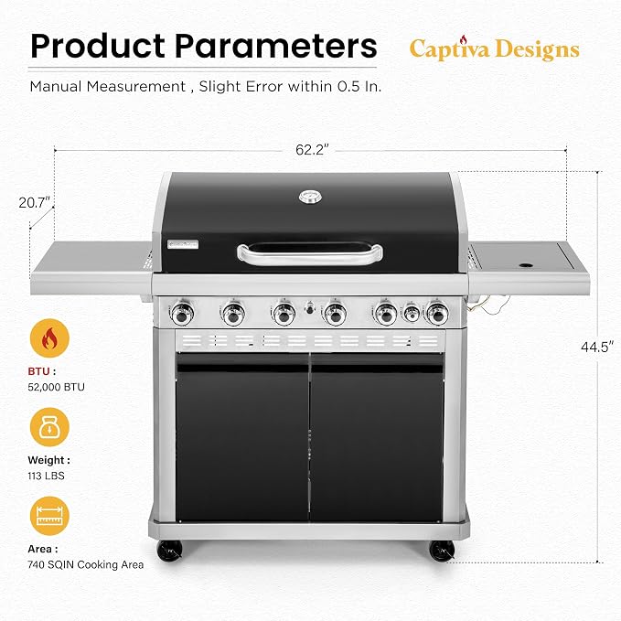 Captiva Designs 6-Burner Propane Gas BBQ Grill - Image 6