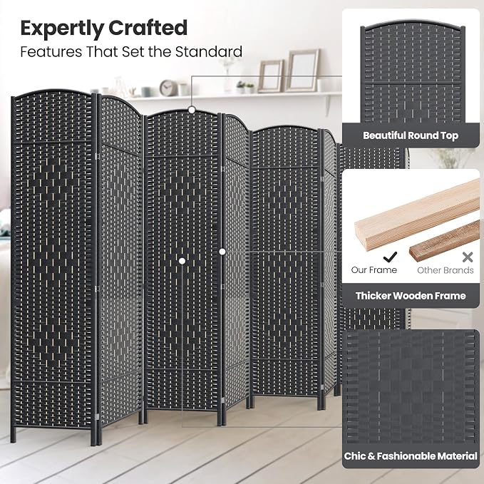 8 Panel Room Divider, 6Ft Folding Privacy Screen, Tall - Image 2