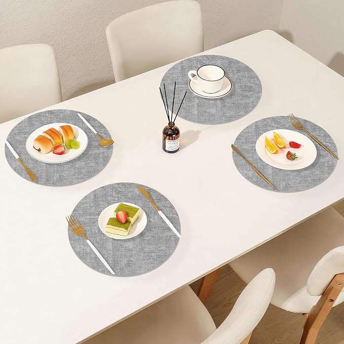 Homaxy Round Faux Leather Placemats and Coasters, Washable Dual-Side Table Mats - Image 9