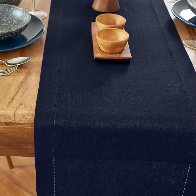 Solino Home Linen Navy Blue Table Runner 72 Inches Long - Image 2
