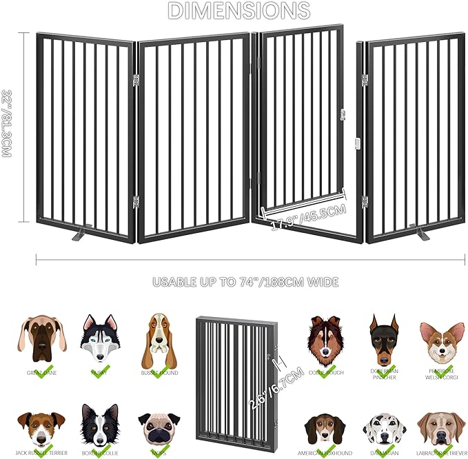 Vantas Folding No-Assembly Metal Pet Gate 80" Wide, Freestanding Accordion - Image 5